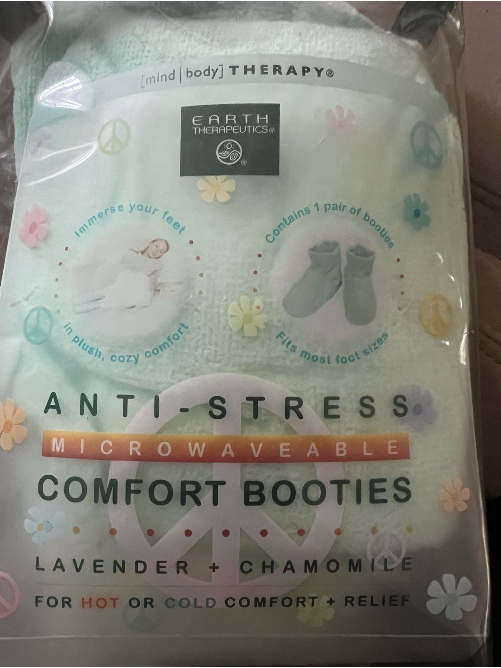 Lavender + Chamomile Anti-Stress Comfort Booties - Light Green. NEW never used
